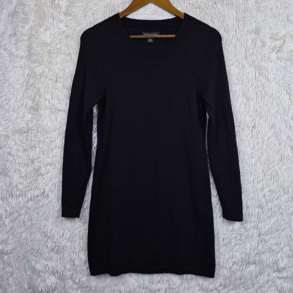 Banana Republic 100% Cashmere Sweater Dress Black Crew Neck Long Sleeve M